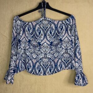 Cupcakes‎ and Cashmere Off Shoulder Paisley Print Tie Neck Long Sleeve Blouse S